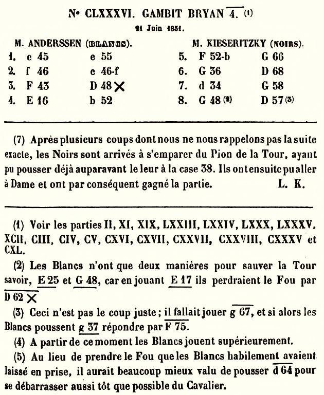 The original Immortal Game Anderssen vs Kieseritzky, 1851 (C33) King