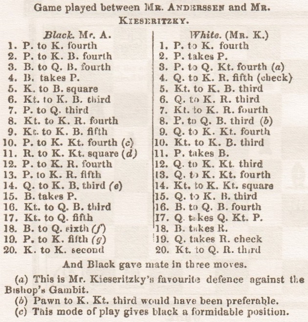 The Immortal Game  Anderssen vs Kieseritzky (1851) 