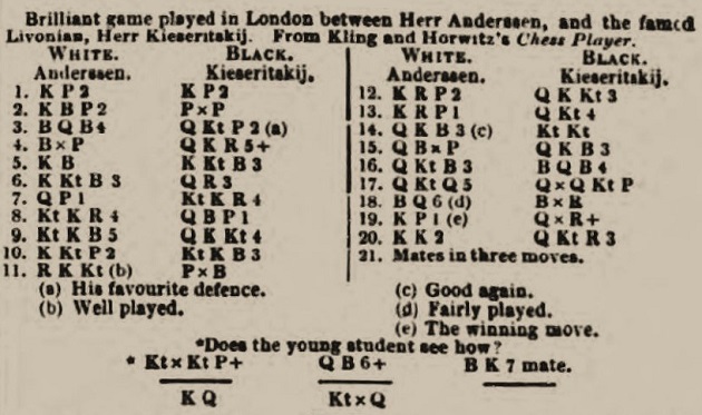 The original Immortal Game Anderssen vs Kieseritzky, 1851 (C33) King