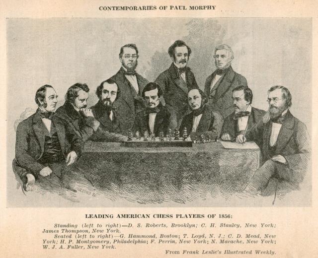 American chess player Paul Morphy (1837-1884) playing blind eight