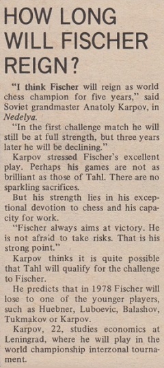 Karpov's Writings (article by Edward Winter)